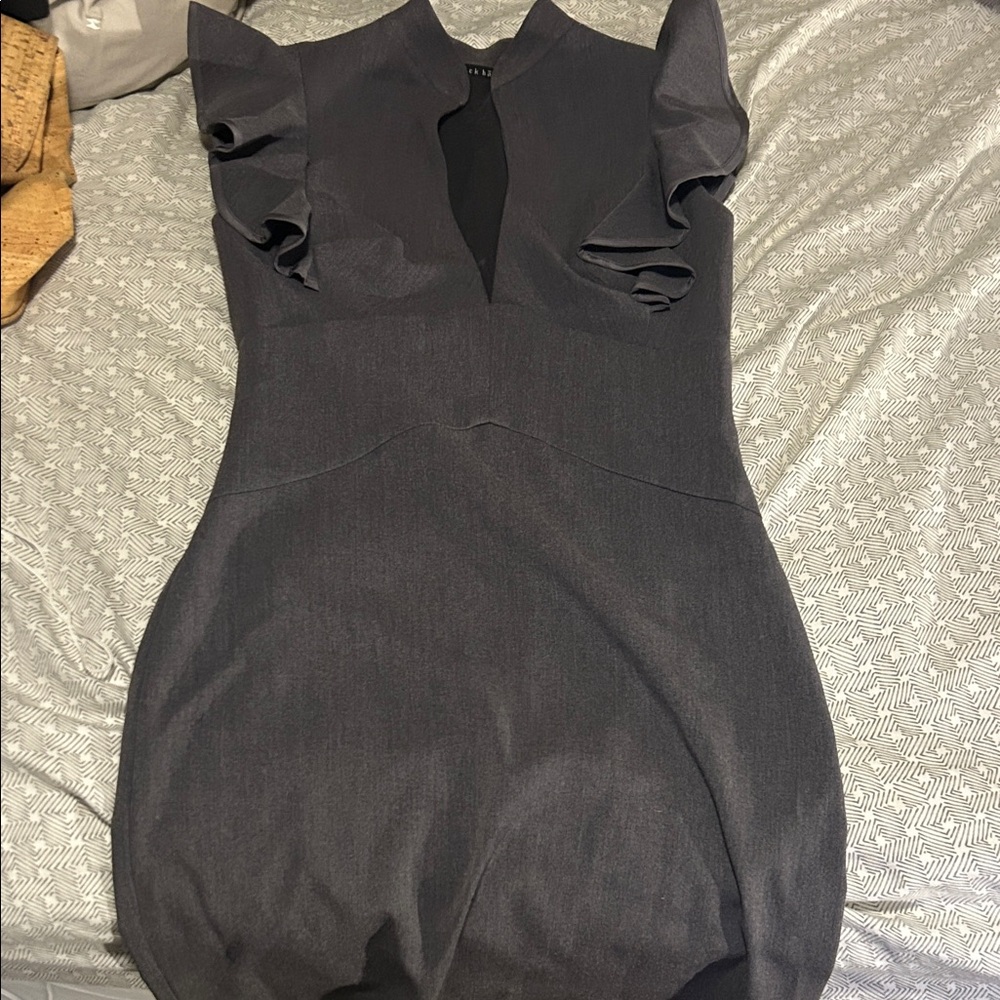 Black Halo Charcoal Ruffle Mini Dress - 0